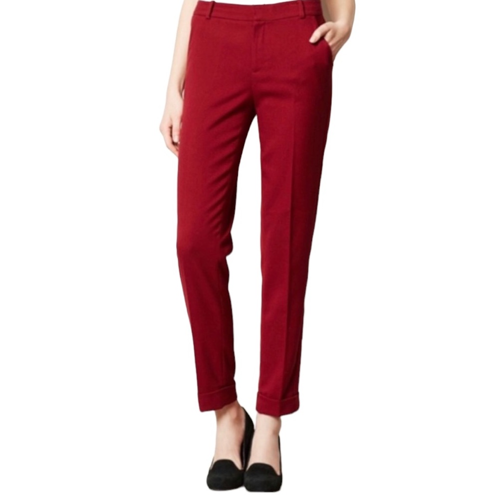 Anthropologie Cartonnier Burgundy Tailored Ankle Trousers